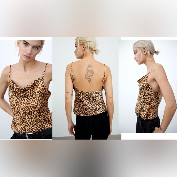 ZARA Leopard Print Camisole Gold Chain Strap Tank Top Medium Style 9219/561/051 - Picture 3 of 7